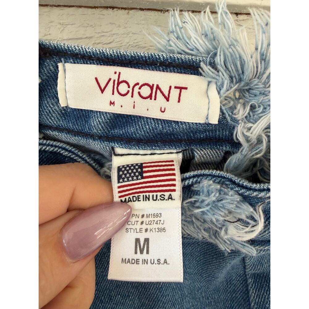 Vibrant M.I.U Distressed Denim Pencil Skirt Size M Made in USA High Waist - Picture 4 of 6